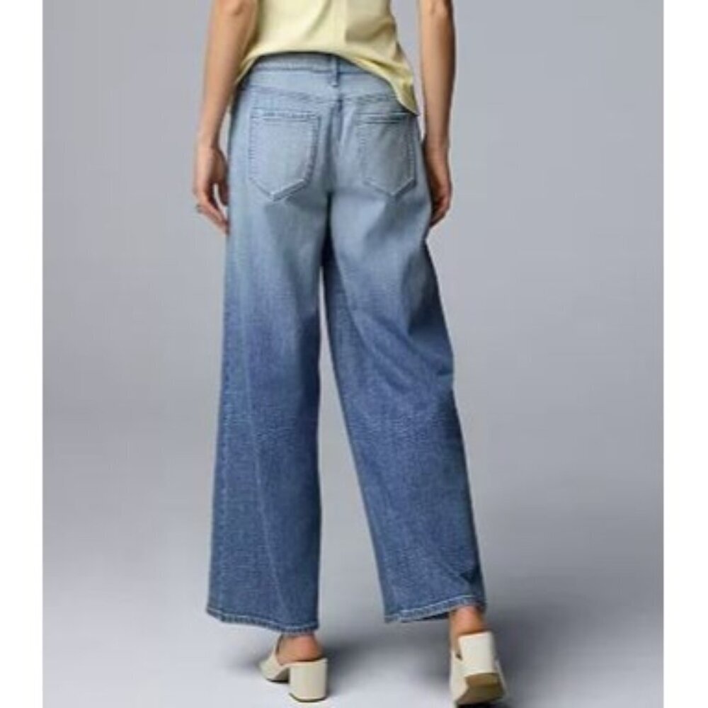 Simply Vera Wang Womens Mid Rise Ombre Fade Relaxed Wide Leg Jeans Sz 10 New - Picture 2 of 9